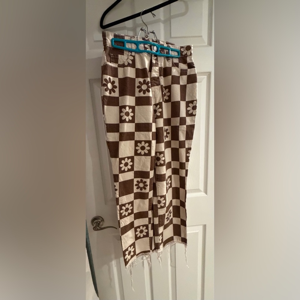PacSun Brown and White Checkered High Rise Jeans